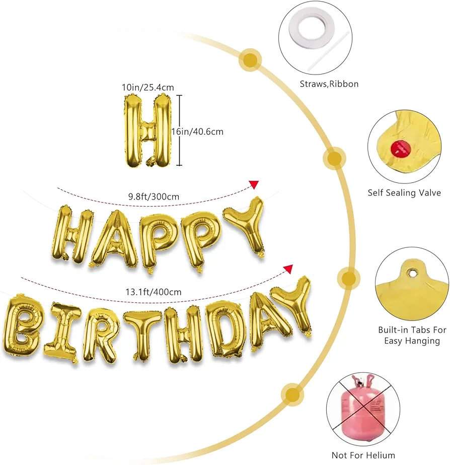 Birthday Foil Balloon Golden - Image 2